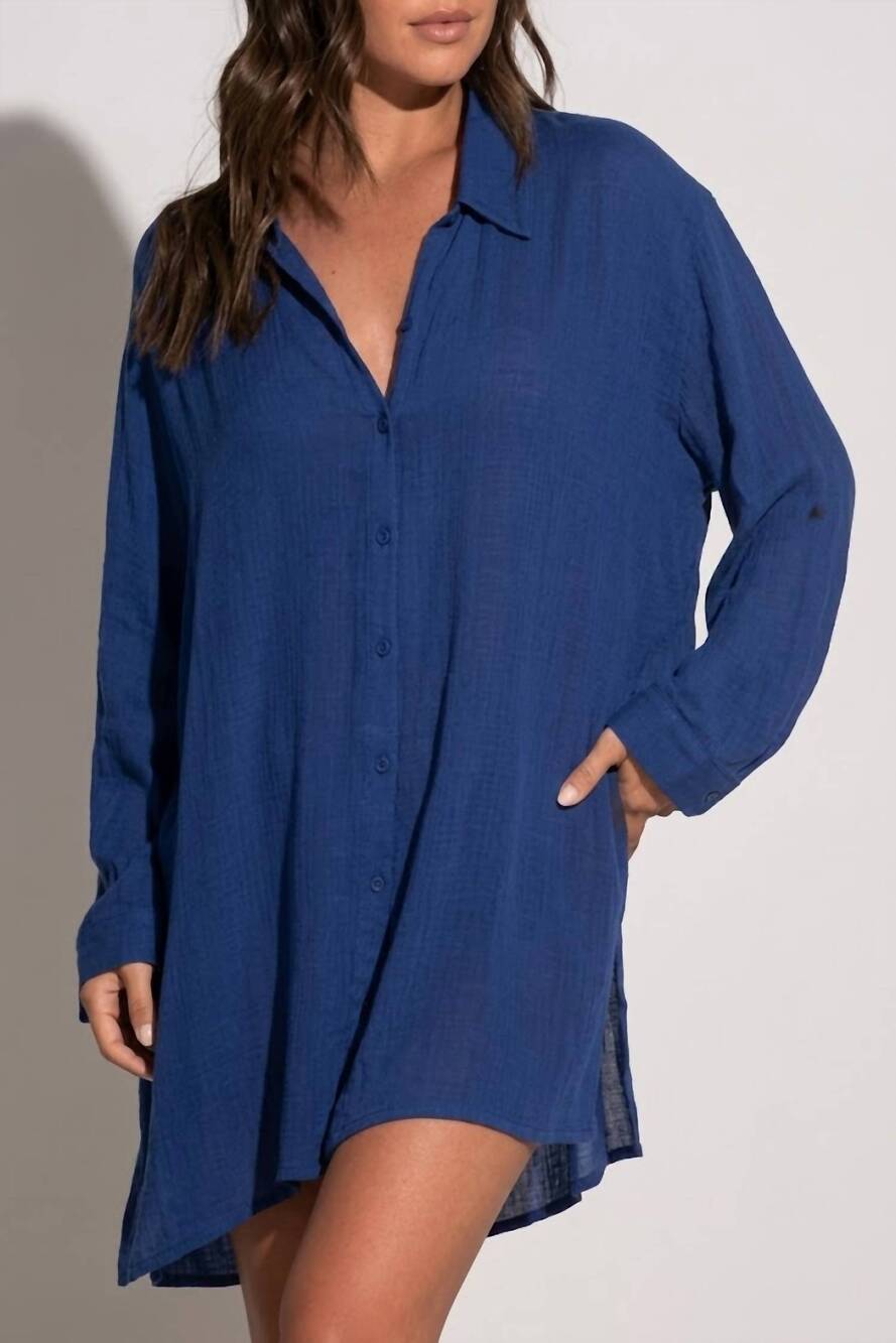 NEW ELAN boyfriend shirt cover up top in royal blue